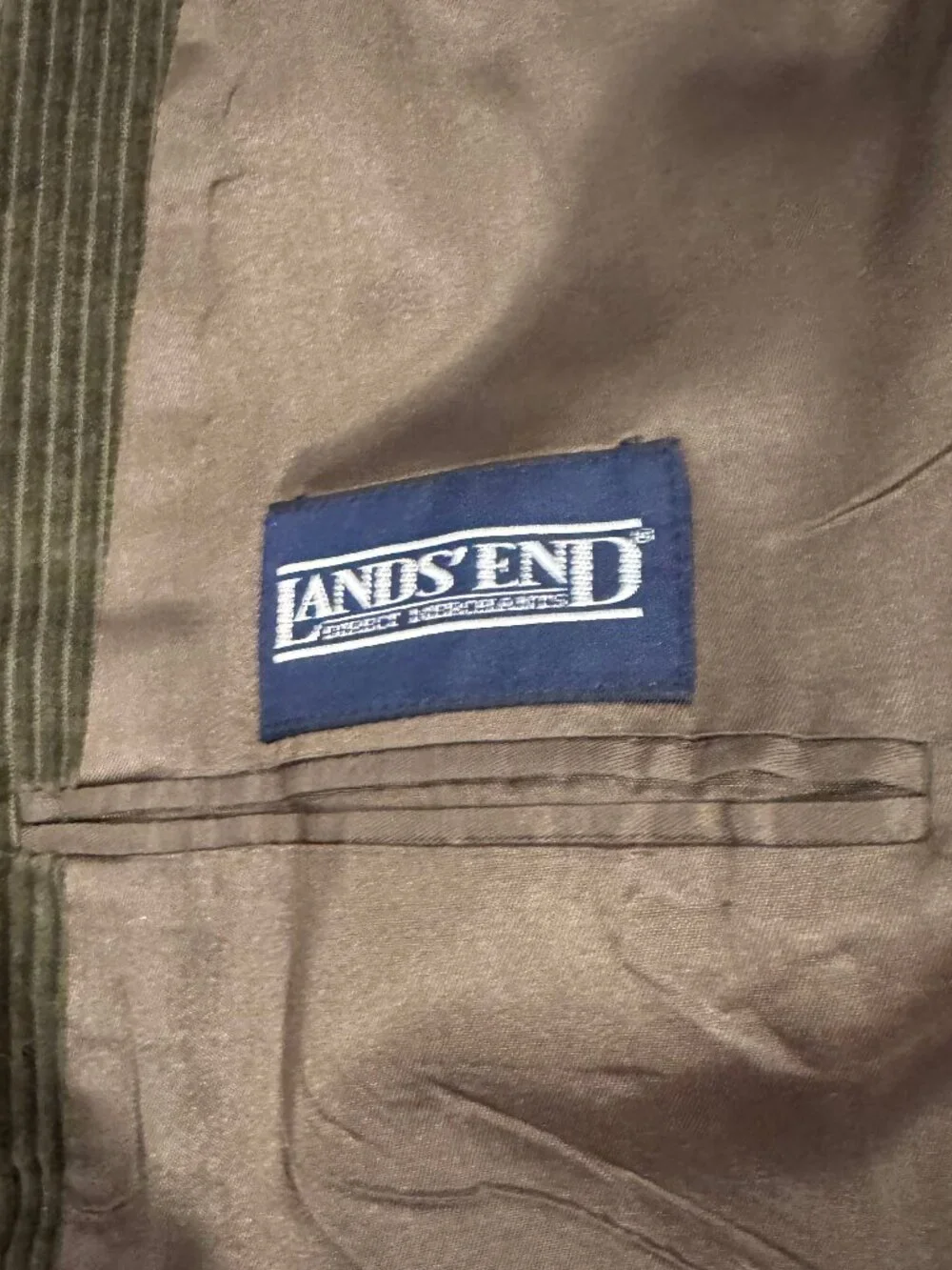 Lands' End Corduroy Sport Coat Blazer Men's 42R Olive Green Elbow Patch USA Made